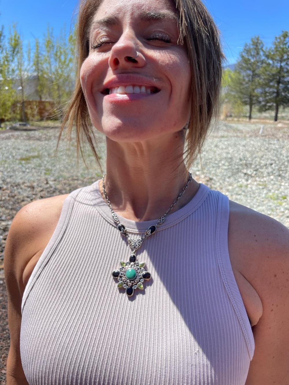 Barse Sterling Silver Multi Stone Pendant Necklace 925 Colorful Gemstone